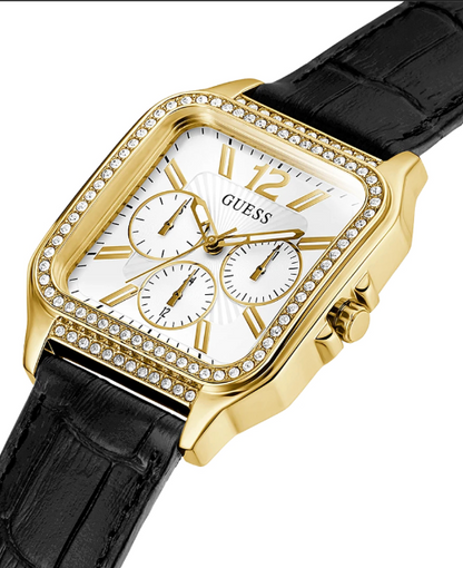 Guess Deco Montre Femme Multifonction Acier Doré Cuir Noir